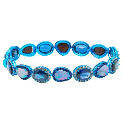 Pre-owned Austy Lee Blue Sapphire, Opal & Diamond Bracelet, 18k Gold,