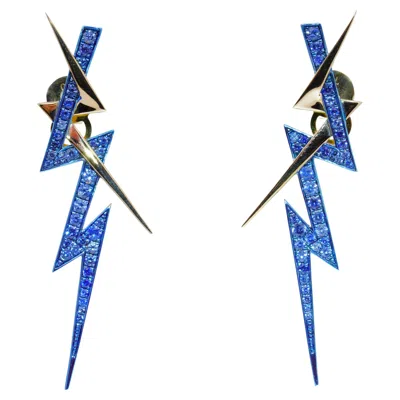 Pre-owned Austy Lee Blue Sapphire Thunder Earrings, 18k Gold,