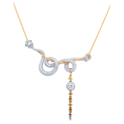 Pre-owned Austy Lee Emerald & Diamond Cerastes Necklace With Gold Chain, 18k Rose Gold,  In Red