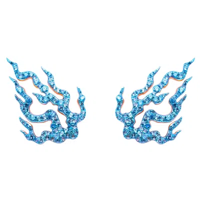 Pre-owned Austy Lee Fire Of Agni Blue Sapphire Earrings, 18k Gold,