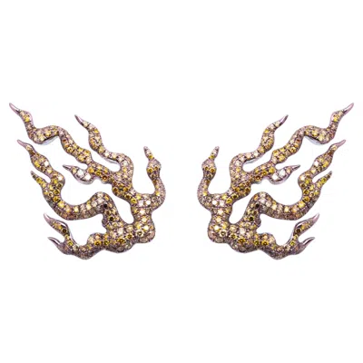Pre-owned Austy Lee Fire Of Agni Color Diamond Earrings, 18k Gold,  In Multi