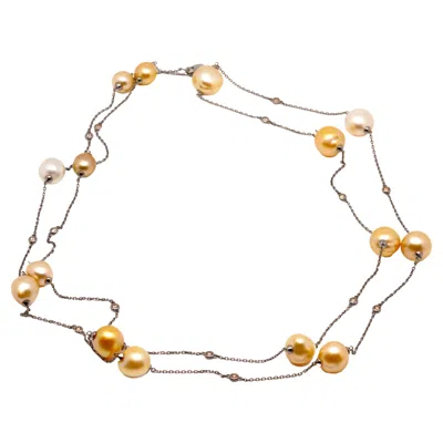 Pre-owned Austy Lee Gold South Sea Pearl & Diamond Necklace, 18k Gold,  In Multi