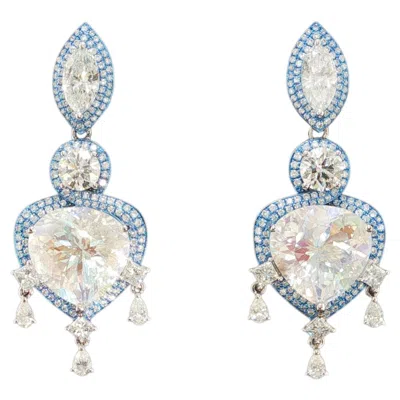 Pre-owned Austy Lee Moonstone & Diamond Earrings, 18k White Gold,