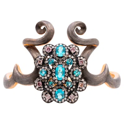 Pre-owned Austy Lee Paraiba Tourmaline & Pink Diamond Ring, 18k White Gold,