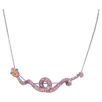 Pre-owned Austy Lee Pink Diamond & Emerald Ceraste Necklace W/ Gold Chain, 18k Rose Gold,  In Red
