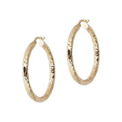 Autentica - 1-1/4" Hammered Round Hoop Earrings In Gold