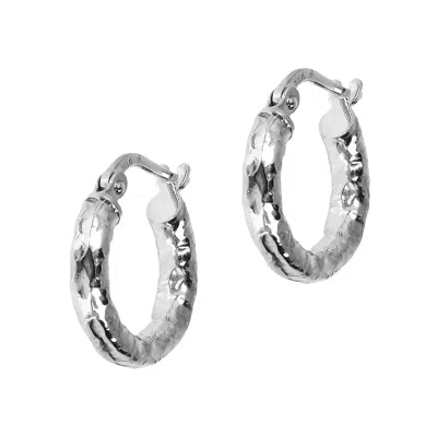 Autentica - 1/2" Hammered Round Hoop Earrings In Metallic
