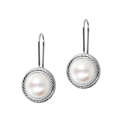 Autentica - 8mm Cultured Pearl Button Drop Earrings In White