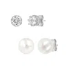 Autentica - Cultured Pearl Set Of 2 Stud Boxed Earrings In Silver