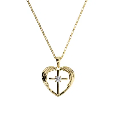 Autentica - Guardian Angel Heart Pendant With Chain Necklace In Gold