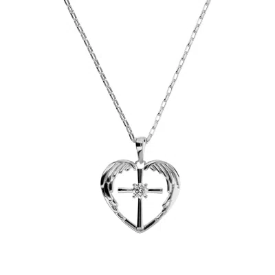 Autentica - Guardian Angel Heart Pendant With Chain Necklace In Metallic