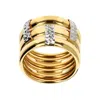 Autentica - Polished And Diamond Cut Triple Row Ring In Gold