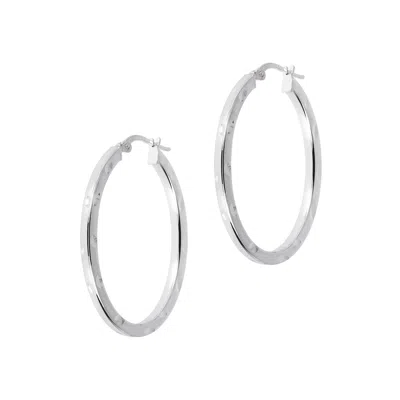 AUTENTICA - POLISHED WITH DIAMOND CUTS SQUARED TUBE OVAL HOOP EARRINGS 35MM