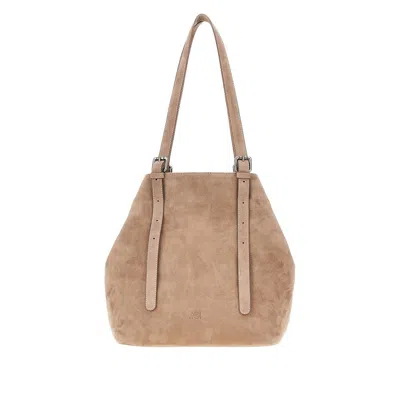 Autentica 504 Suede Leather Medium 'galatea' Bag In Beige