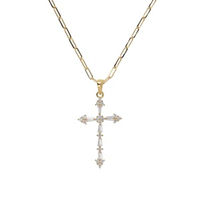 Autentica - Cross Pendant With Paperclip Link Chain Necklace In Gold