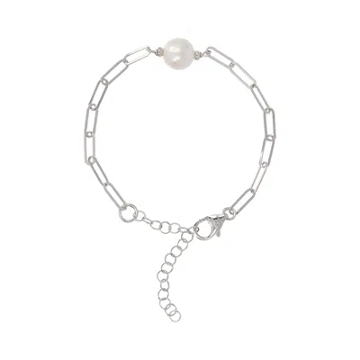 Autentica - Cultured Pearl Paperclip Link Bracelet In Silver