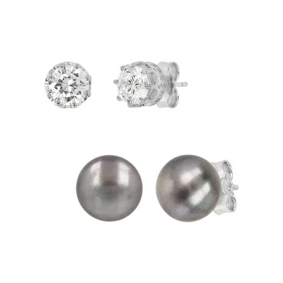 Autentica - Cultured Pearl Set Of 2 Stud Boxed Earrings In Silver
