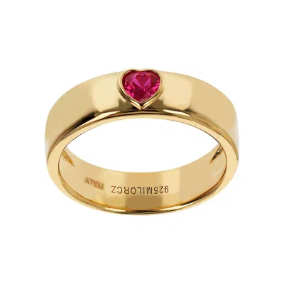 Autentica - Red Gemstone Heart Band Ring In Gold