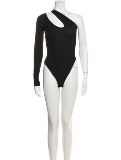 Pre-owned Auteur Asymmetrical Long Sleeve Bodysuit W/ Tags In Black