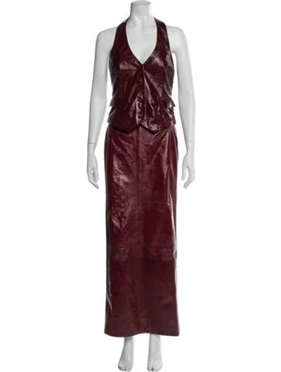 Pre-owned Auteur Faux Leather Skirt Set In Red