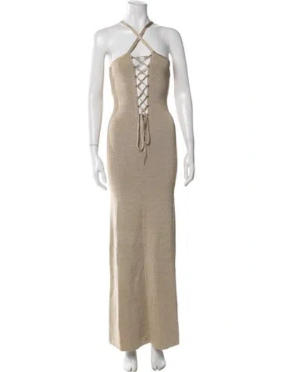 Pre-owned Auteur Halterneck Long Dress In Neutral
