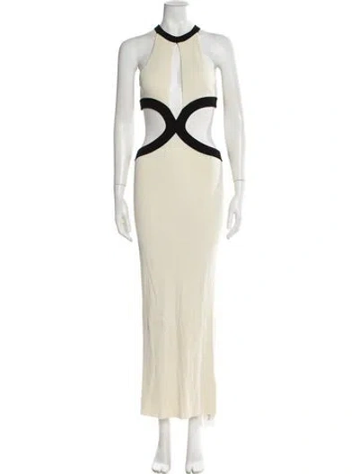 Pre-owned Auteur Halterneck Long Dress In Neutral