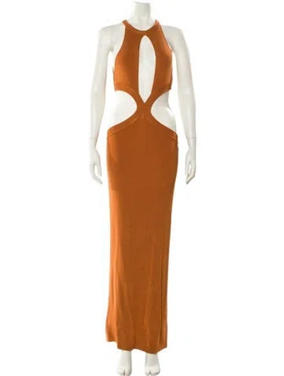 Pre-owned Auteur Halterneck Long Dress In Orange