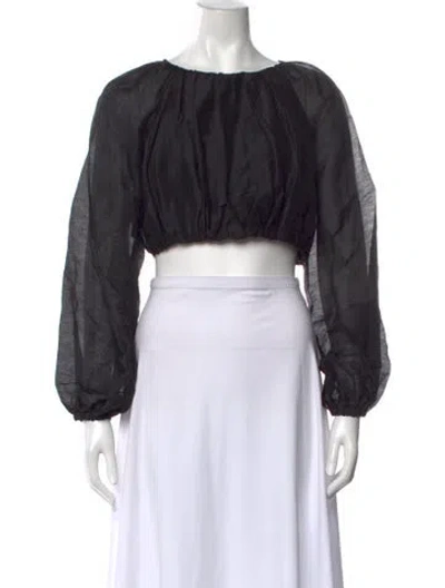 Pre-owned Auteur Linen Crew Neck Crop Top In Black