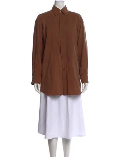 Pre-owned Auteur Long Sleeve Button-up Top In Brown