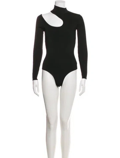 Pre-owned Auteur Mock Neck Long Sleeve Bodysuit In Black