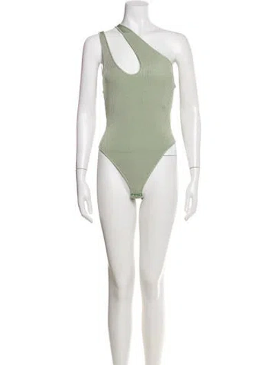 Pre-owned Auteur One-shoulder Sleeveless Bodysuit In Green