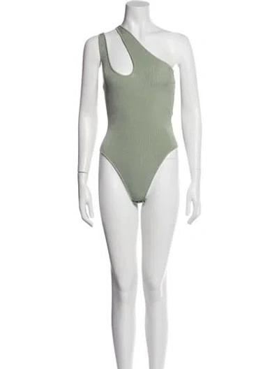 Pre-owned Auteur One-shoulder Sleeveless Bodysuit In Green