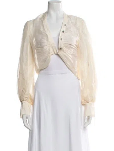 Pre-owned Auteur Open Front Long Sleeve Button-up Top In Neutral