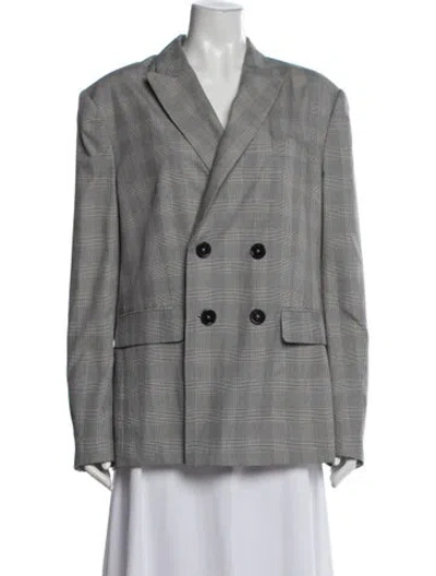 Pre-owned Auteur Plaid Print Blazer In Grey