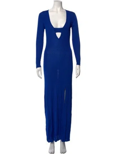 Pre-owned Auteur Plunge Neckline Long Dress In Blue