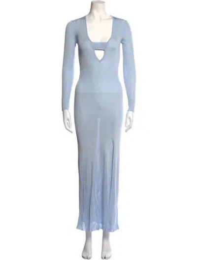 Pre-owned Auteur Plunge Neckline Long Dress In Blue