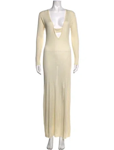 Pre-owned Auteur Plunge Neckline Long Dress W/ Tags In Yellow
