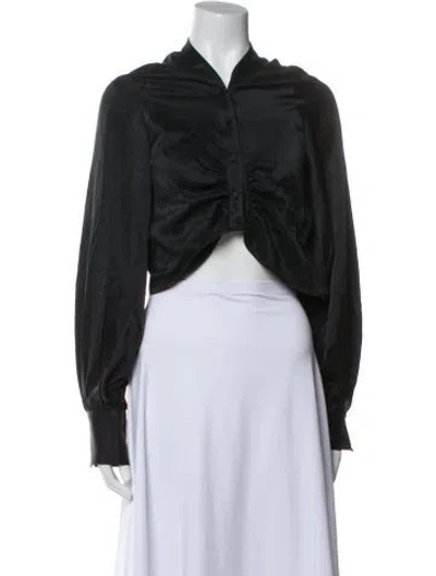 Pre-owned Auteur Silk V-neck Crop Top In Black