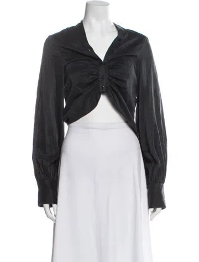 Pre-owned Auteur Silk V-neck Crop Top In Gray