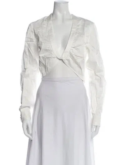 Pre-owned Auteur V-neck Long Sleeve Crop Top W/ Tags In White