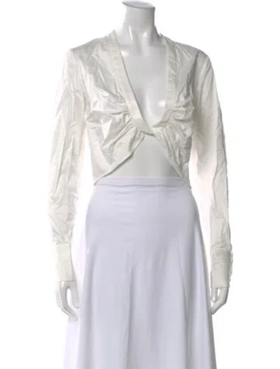 Pre-owned Auteur V-neck Long Sleeve Crop Top In White