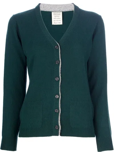 Authentic Original Vintage Style V-neck Cardigan In Green