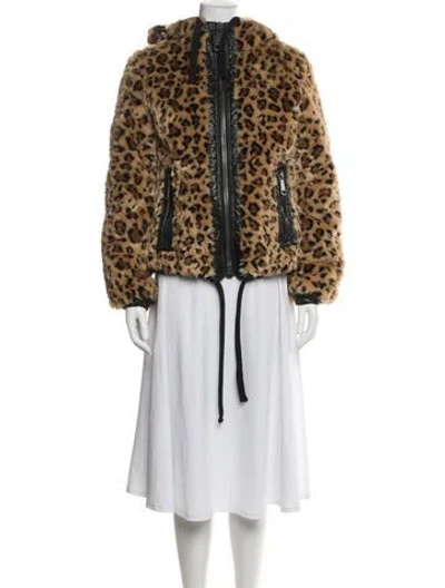 Pre-owned Authier Animal Print Faux Fur Jacket In Brown