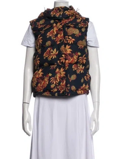 Pre-owned Authier Floral Print Down Jacket In Blue