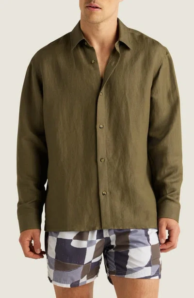 Auto-reply™ Andrew Linen Blend Button-up Shirt In Moss