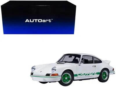 Autoart Porsche 911 Carrera 2.7 Rs Grand Prix White With Green Stripes And Wheels 1/18 Model Car By