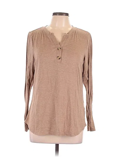 Pre-owned Automet Long Sleeve Top Tan Keyhole Neckline Tops