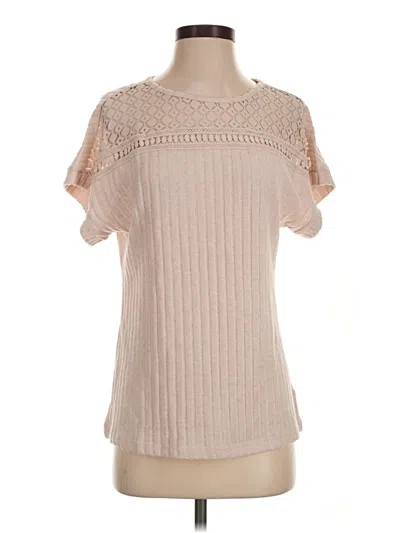 Pre-owned Automet Short Sleeve Top Tan Mock Neckline Tops