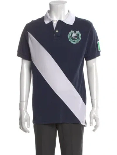 Pre-owned Automobili Lamborghini Colorblock Pattern Crew Neck Polo Shirt In Blue
