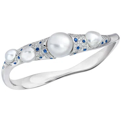 Pre-owned Autore Baroque Pearl And 1.47 Carat Diamond And Sapphire Bangle In Blue